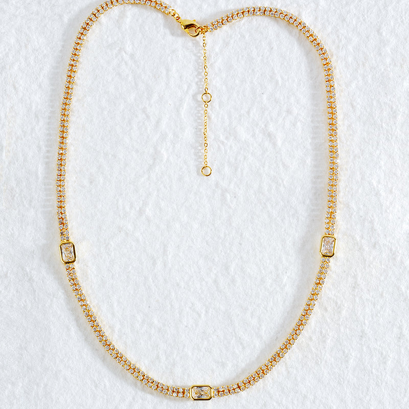 Dual-Color Rectangular CZ Tennis Necklace | Gold Plated Copper | OEM/ODM Jewelry Manufacturer
