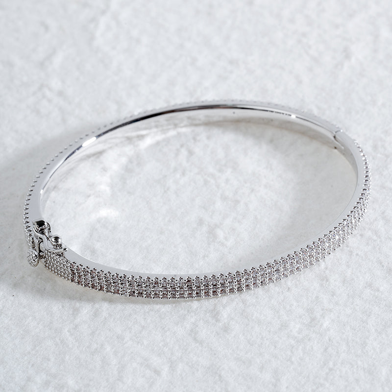 Elegant Half-Stone Cuff Bangle | Brass Base with 14K Gold Plating | Premium OEM Jewelry