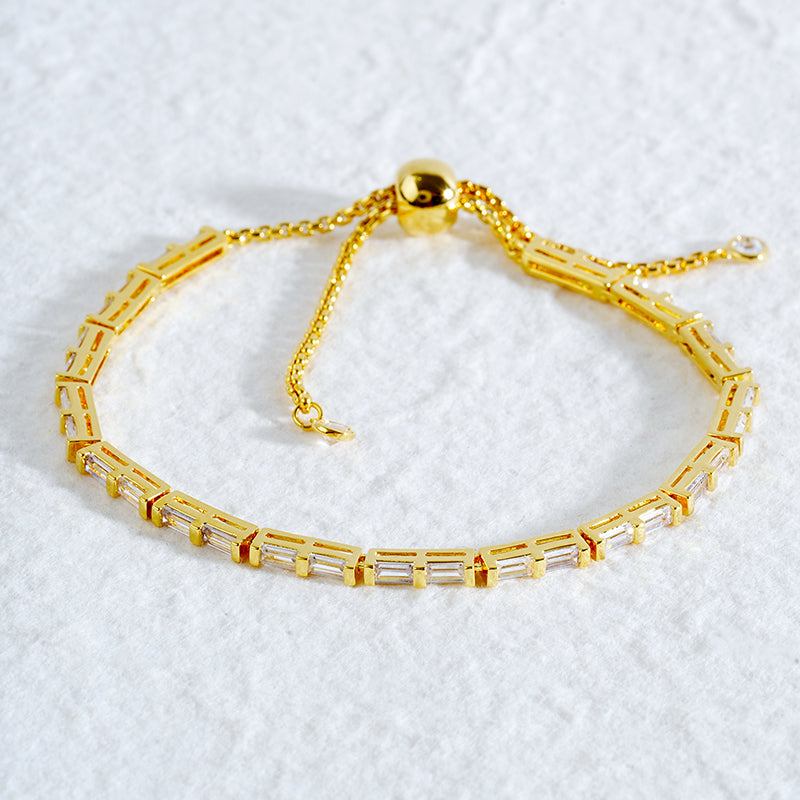 Gold Plated Adjustable Bracelet Wholesale | Baguette Cubic Zirconia Slider Bracelet | Fashion Jewelry OEM Manufacturer & Custom Supplier