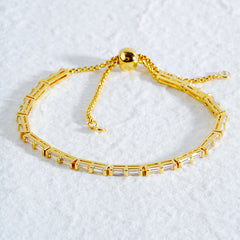 Gold Plated Adjustable Bracelet Wholesale | Baguette Cubic Zirconia Slider Bracelet | Fashion Jewelry OEM Manufacturer & Custom Supplier