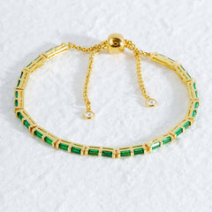 Gold Plated Adjustable Bracelet Wholesale | Baguette Cubic Zirconia Slider Bracelet | Fashion Jewelry OEM Manufacturer & Custom Supplier
