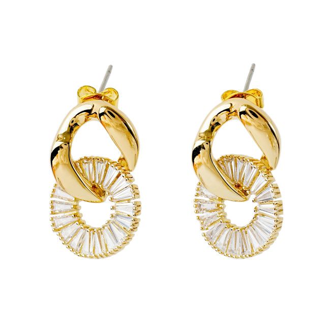 Gold Donut Earrings with Baguette CZ | Modern Statement Jewelry Manufacturer & OEM Supplier