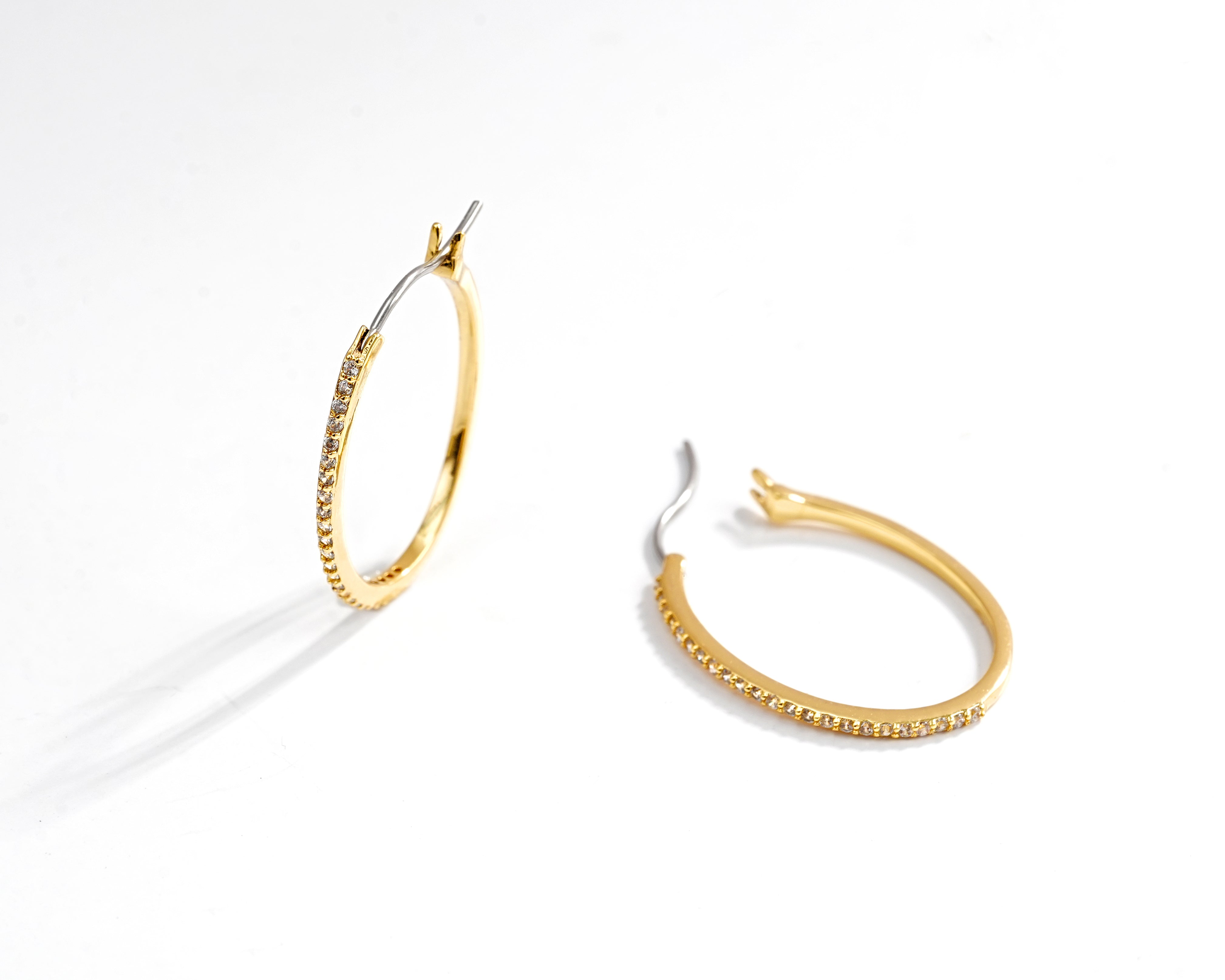 Classic Lightweight CZ Hoop Earrings – Brass/Silver Options, Gold & Rhodium Plating