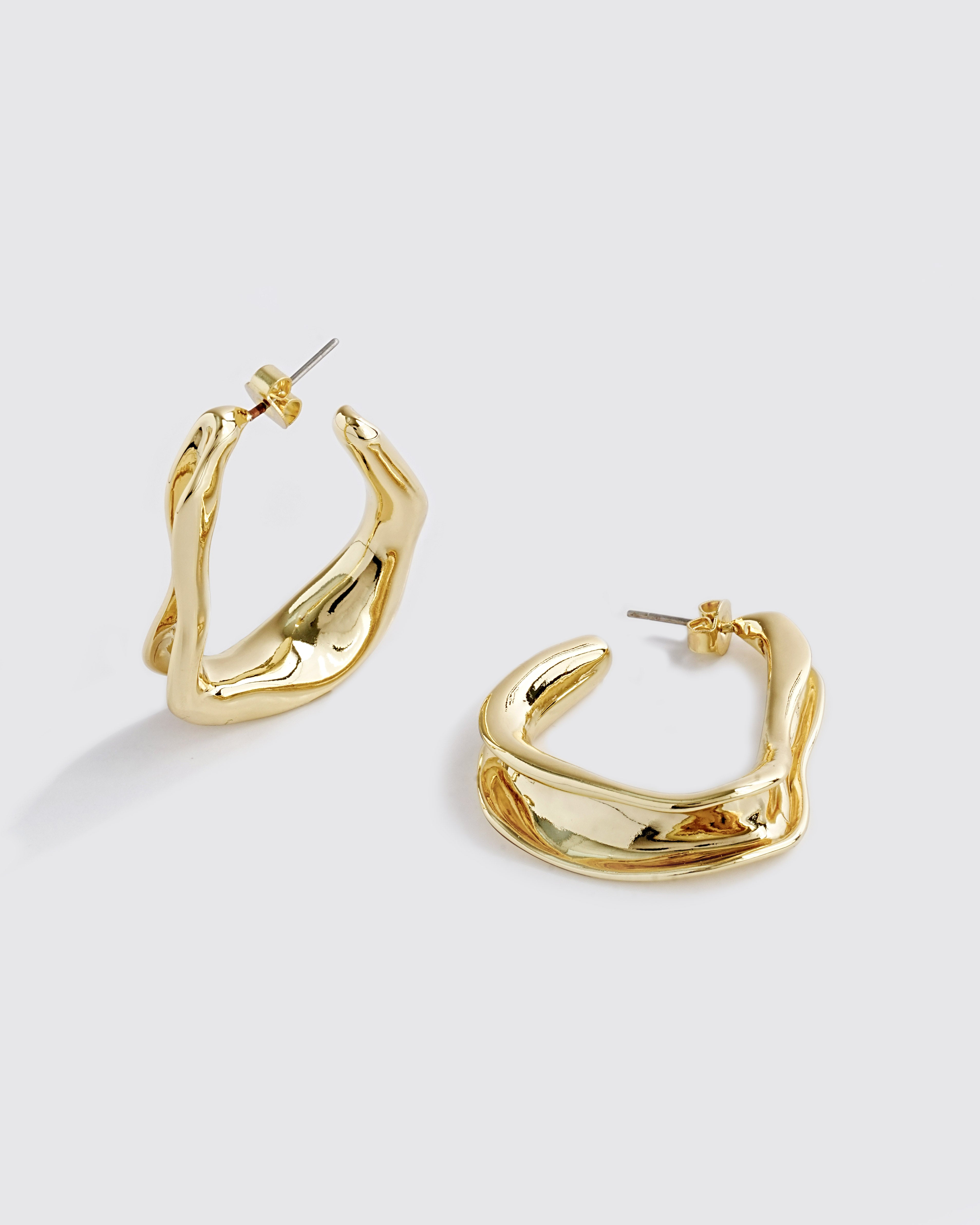 Irregular Rolled-Edge C Earrings | Zinc Alloy + Imitation Gold Plated