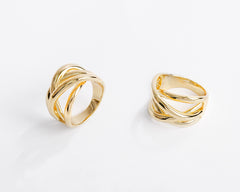 Chunky Interlaced Cross Ring | High Polish Gold Plated Brass Fashion Ring for Brands & Wholesale OEM