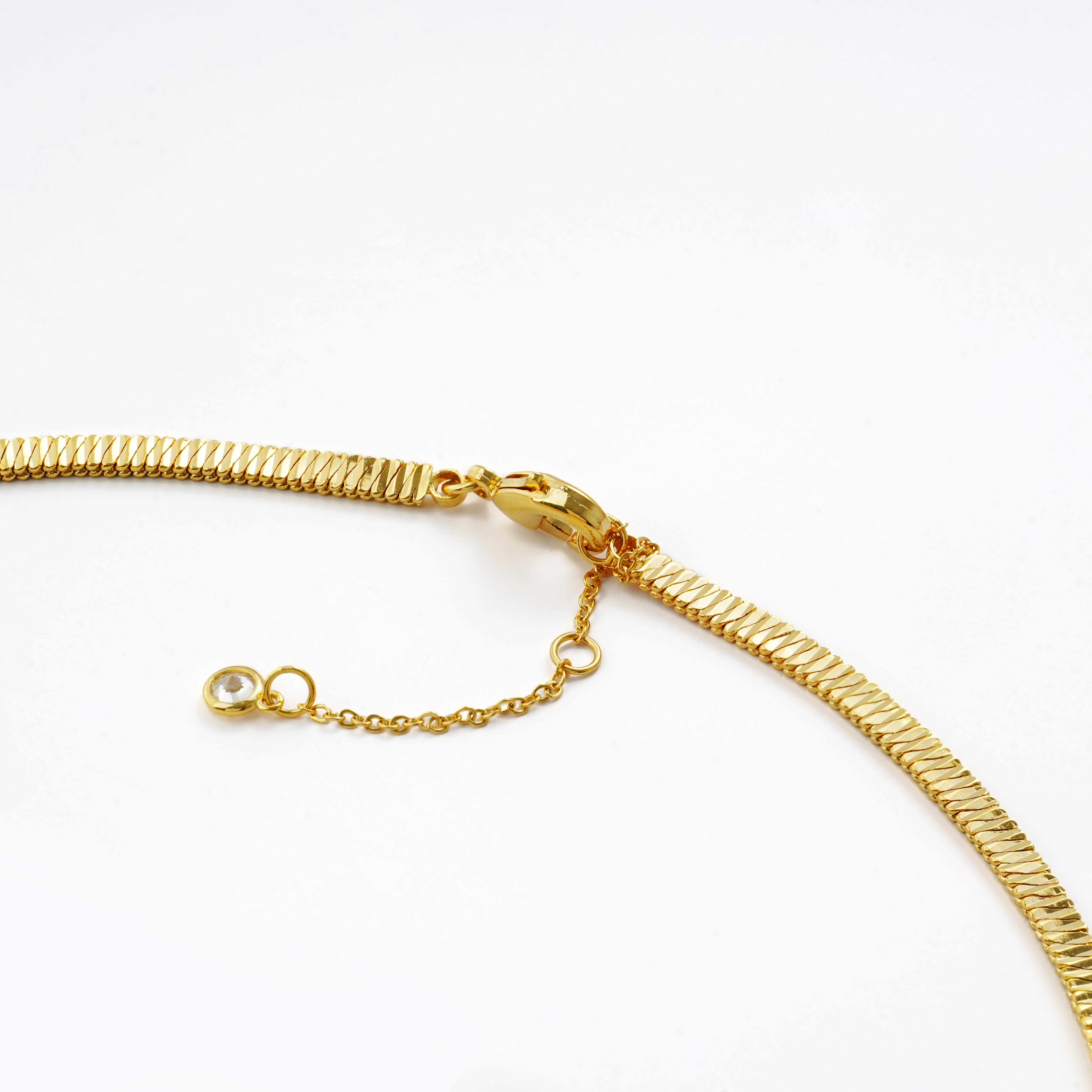 14ct Gold Plated Snake Chain Necklace with Baguette Zircon