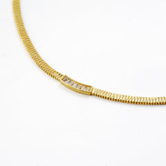 14ct Gold Plated Snake Chain Necklace with Baguette Zircon