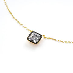 Square CZ Necklace with Gunmetal Bezel – 14K Gold Plated