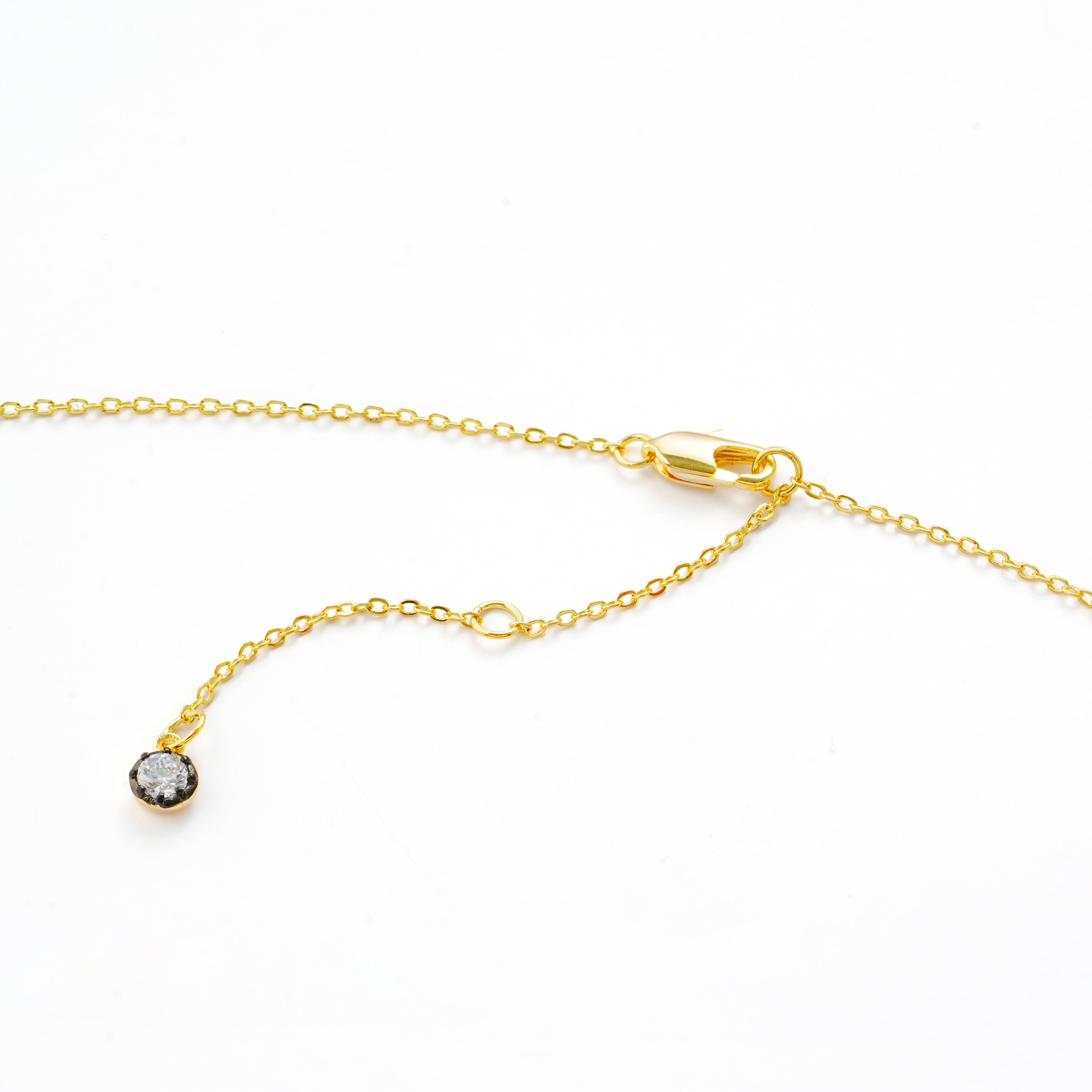 Square CZ Necklace with Gunmetal Bezel – 14K Gold Plated