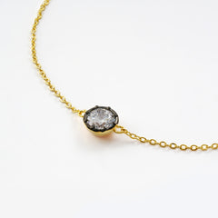 Round CZ Bracelet with Gunmetal Bezel – 14K Gold Plated