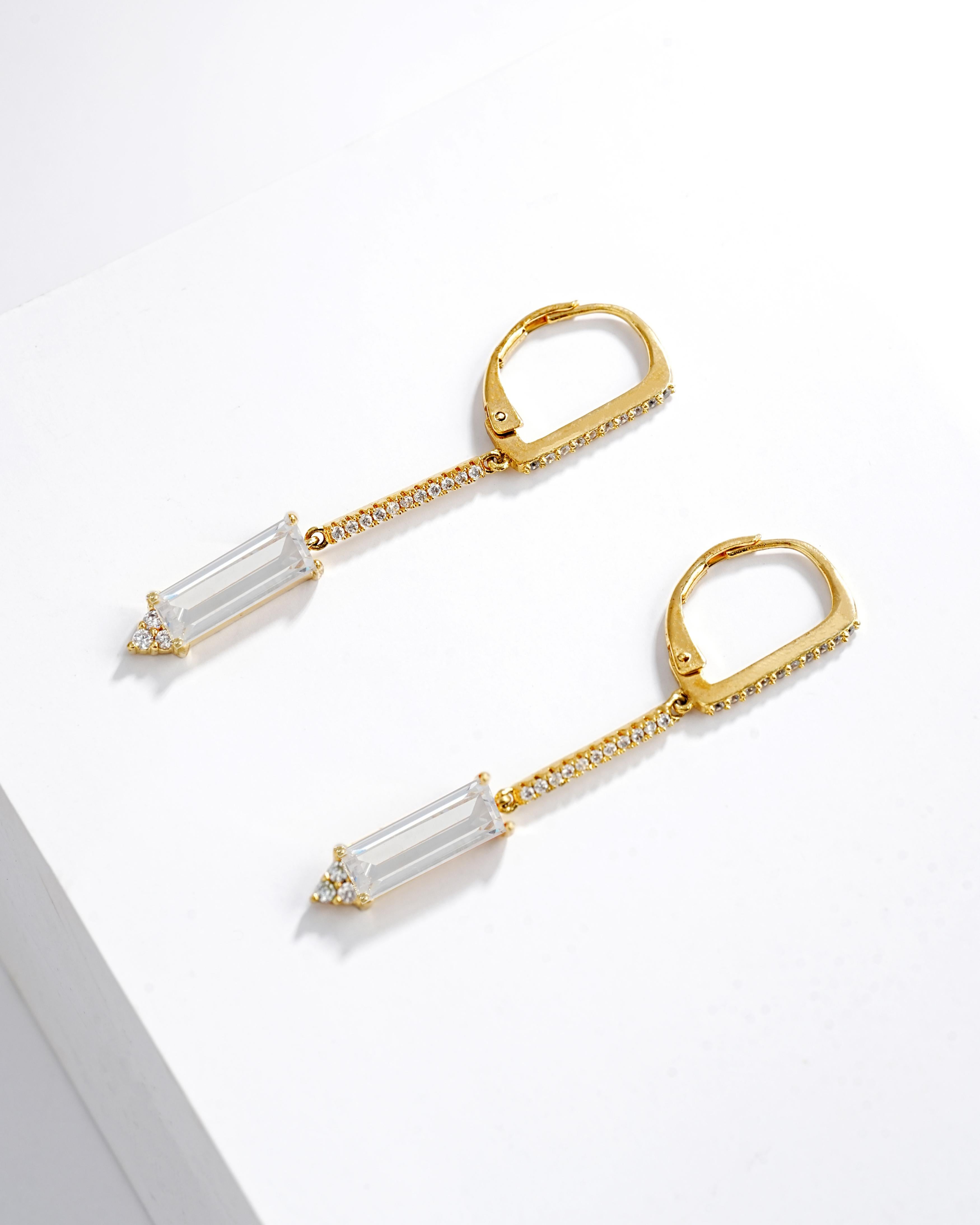 Tourmaline Drop Earrings with CZ Accents | 14K Gold Plated Brass | Colorful Luxury Dangle Earrings OEM
