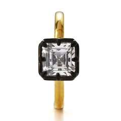 Two-Tone Emerald-Cut CZ Ring with Blackened Frame