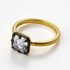 Two-Tone Emerald-Cut CZ Ring with Blackened Frame
