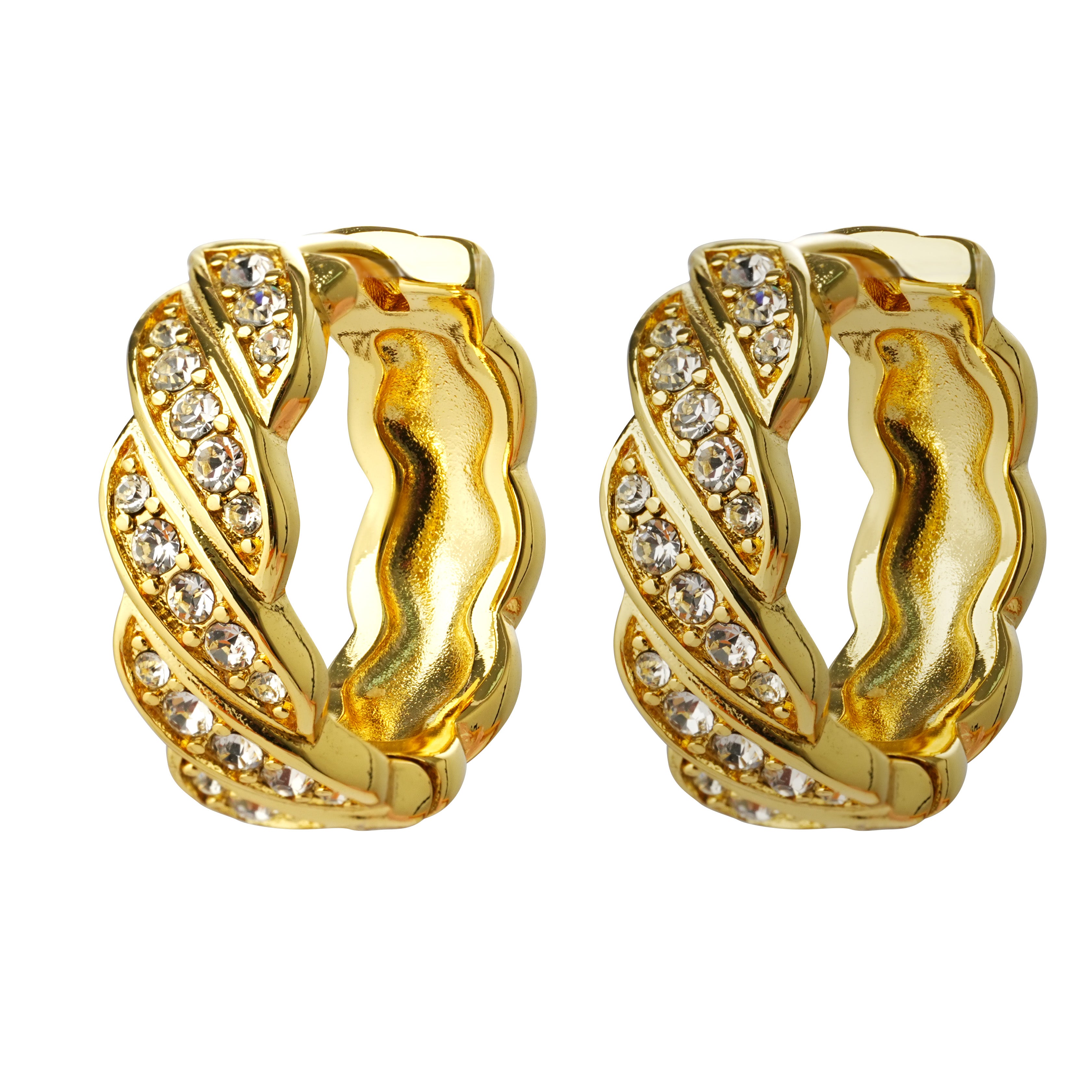 Twisted Half-Pavé Hoop in 14K Gold Plating