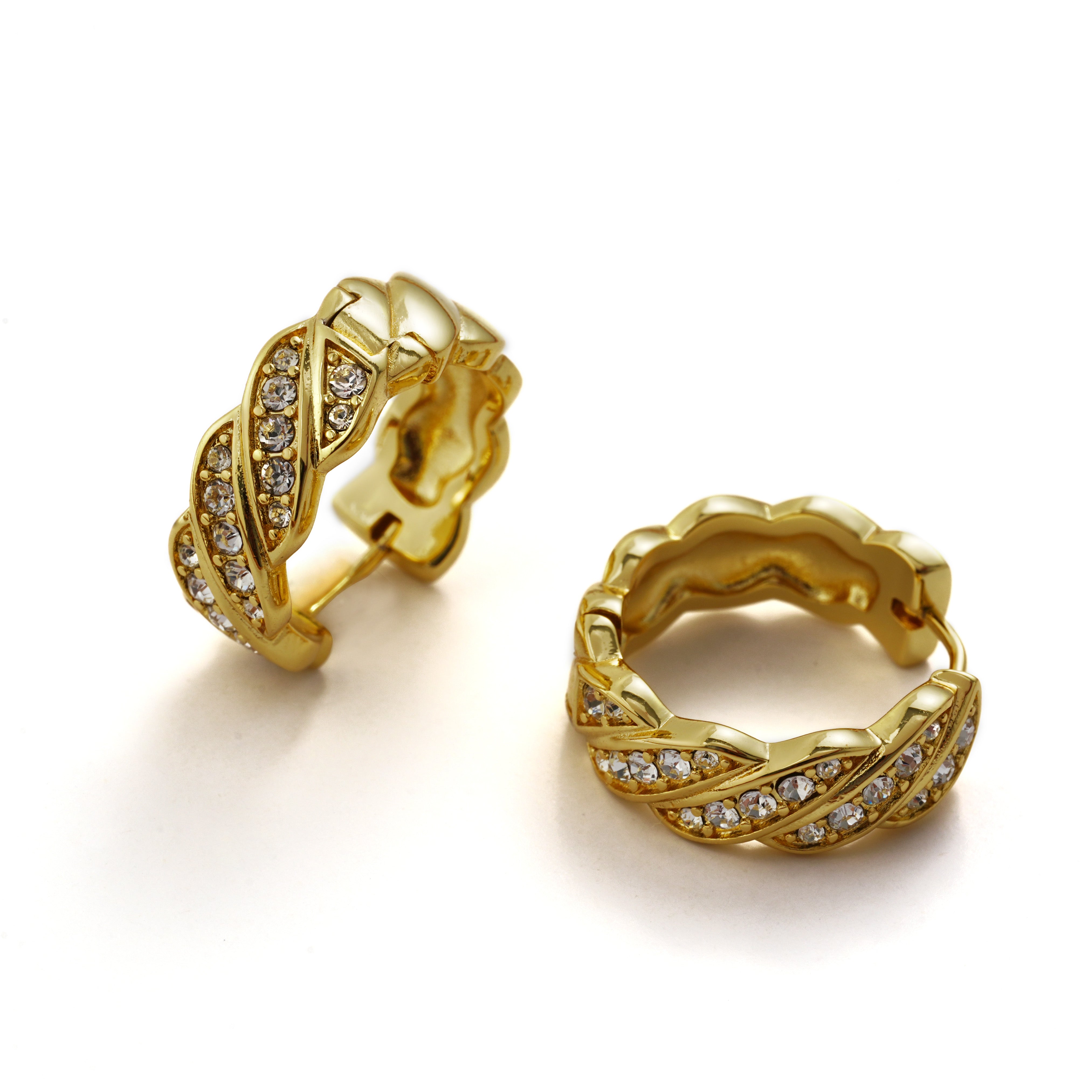 Twisted Half-Pavé Hoop in 14K Gold Plating