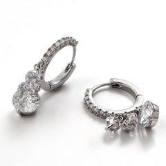 Graduated Triple-Stone Drop Pavé Hoop Earrings with 3A Cubic Zirconia