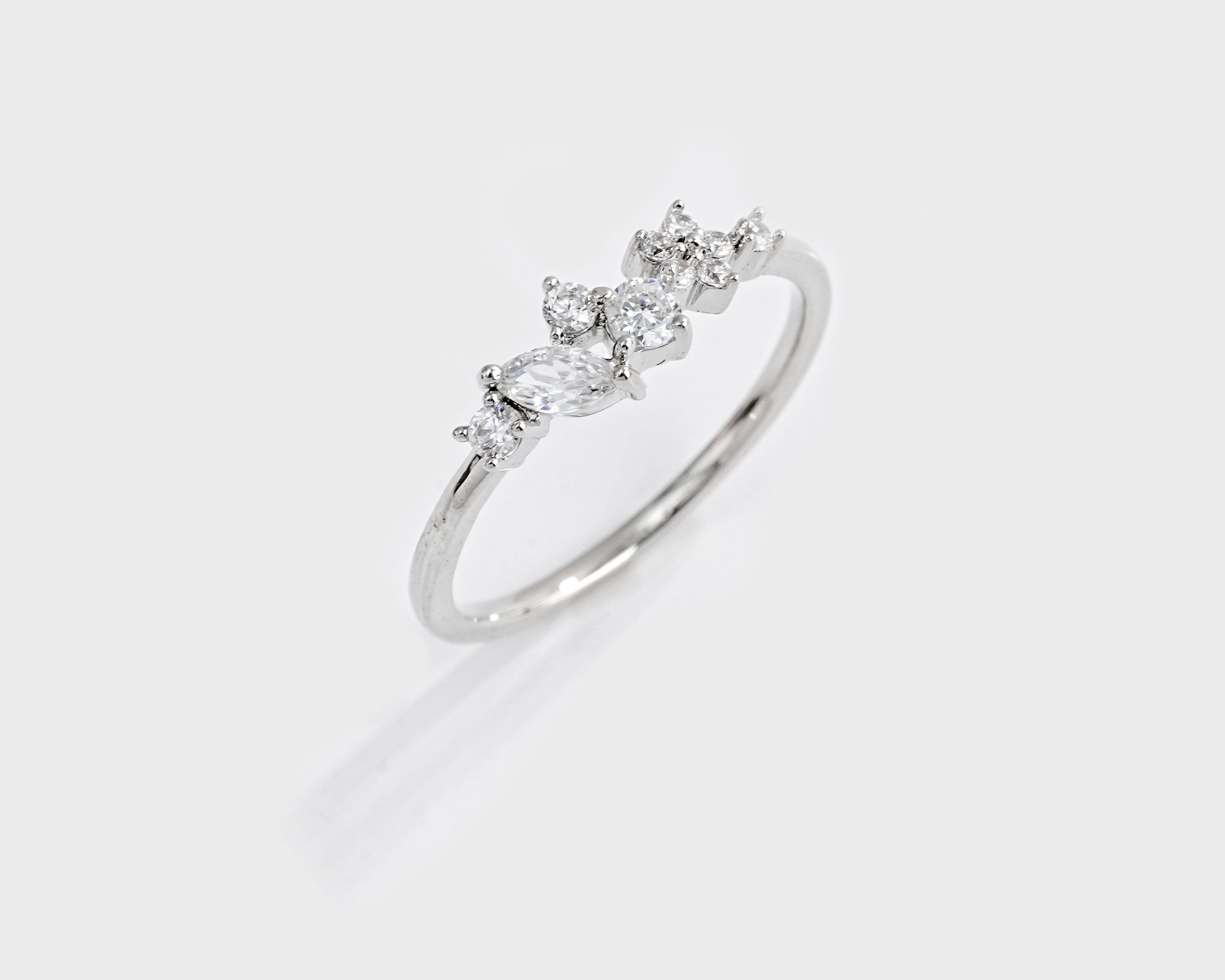 Delicate Gold Ring with Marquise and Round CZ Stones | 14K Gold Plated Brass | Minimalist Stackable Design for Women | Wholesale Jewelry Supplier