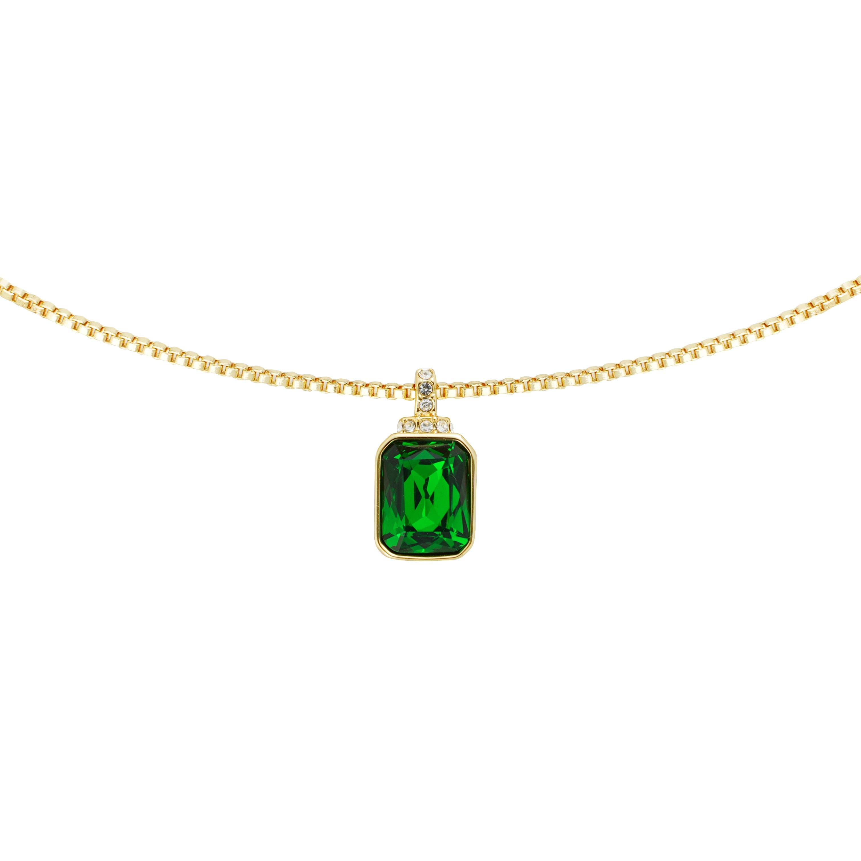 Emerald-Green Baguette Rhinestone Pendant Necklace – High-Quality Imitation Gold Plating, Elegant & Minimalist Design for OEM/ODM