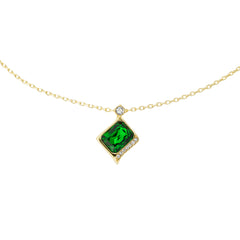 Diagonal Emerald-Green Baguette Rhinestone Pendant Necklace – 1.3 mm Anchor Chain, High-Quality Imitation Gold Plating