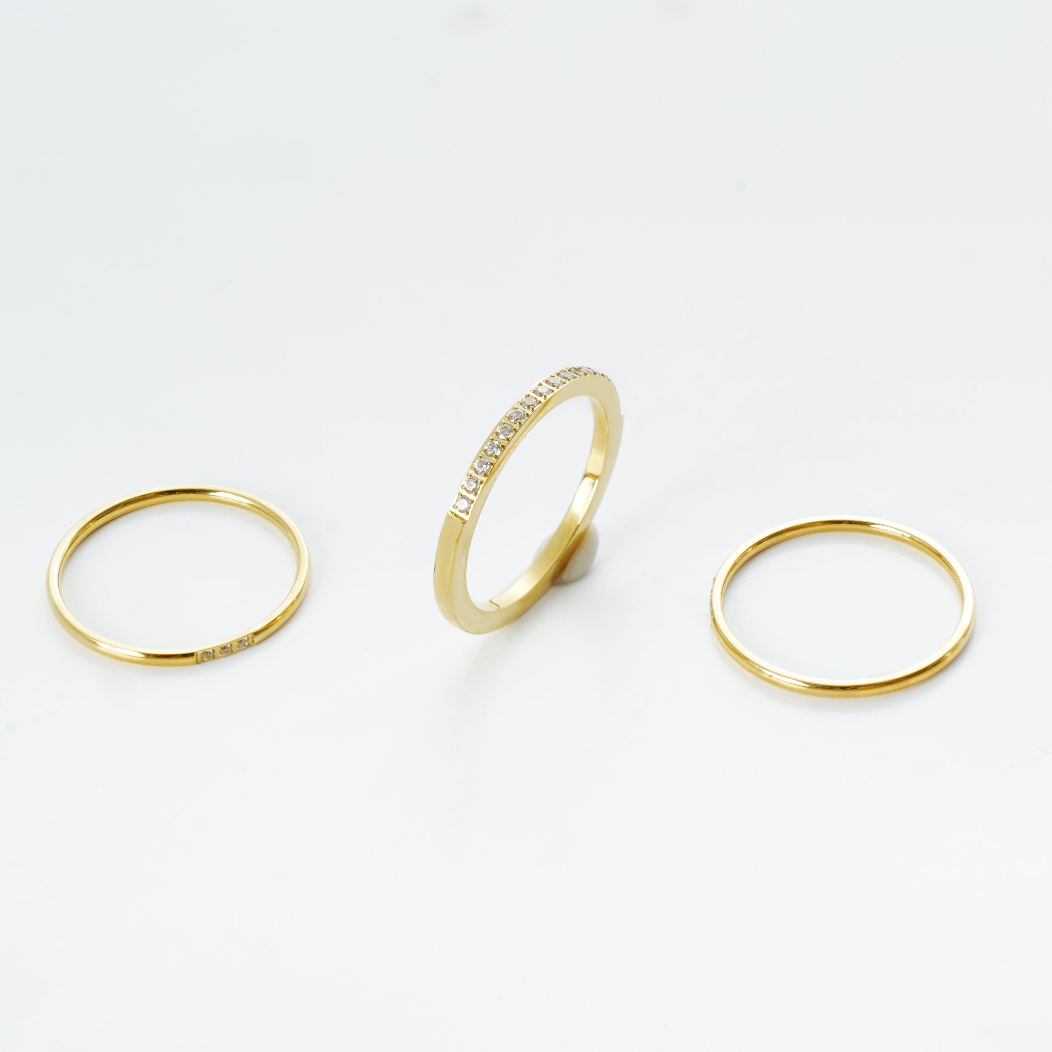 3-Piece Gold Ring Set | CNC-Cut Zirconia Settings | 316 Stainless Steel