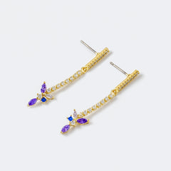 Orchid-Inspired Drop Earrings | 14K Gold Plated Brass | Multi-Color CZ Stones