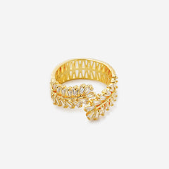 Baguette CZ Open Ring – 14K Gold Plated Statement Design