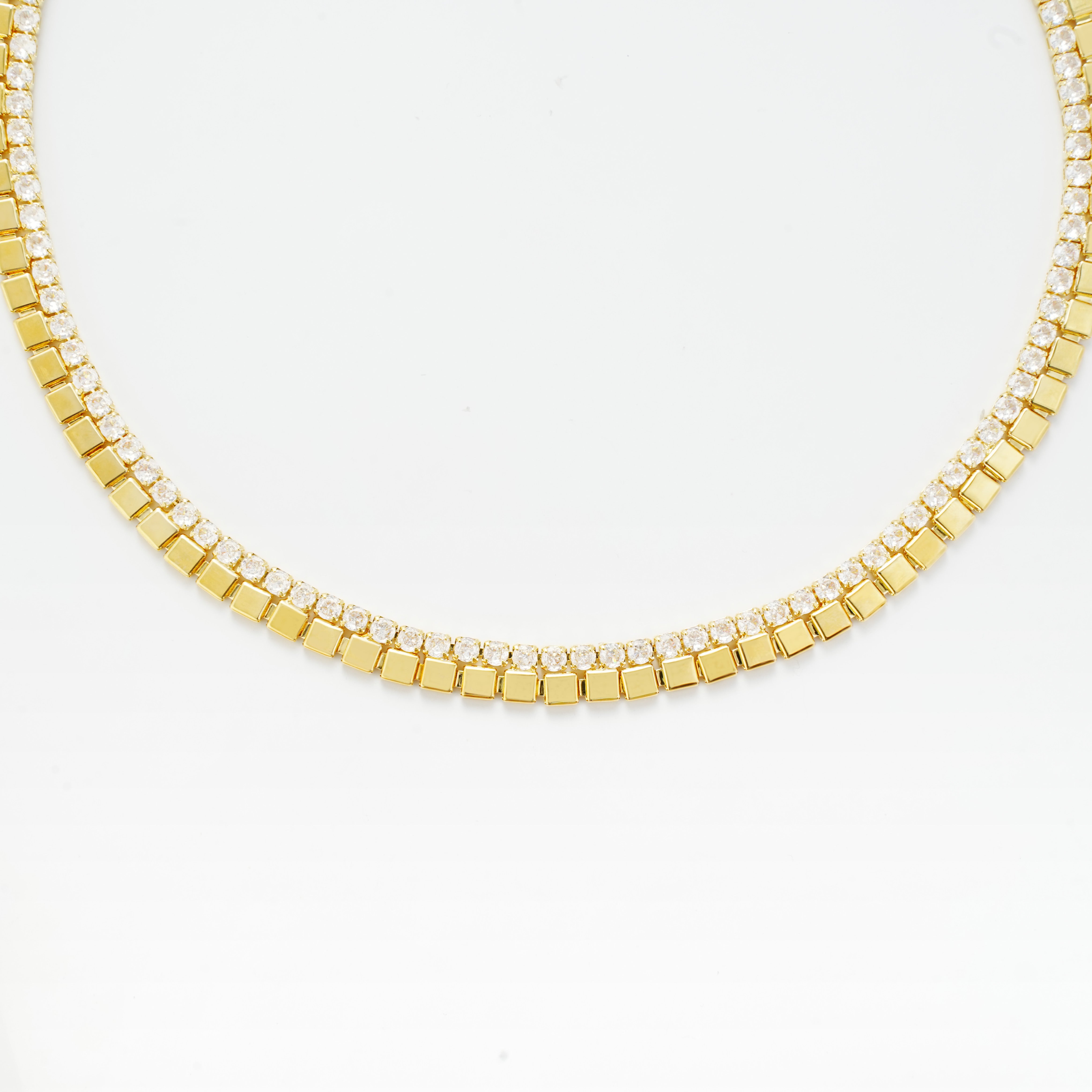 Gold Plated Box Chain Necklace Wholesale | Cubic Zirconia Statement Choker | Fashion Jewelry Manufacturer & OEM Supplier