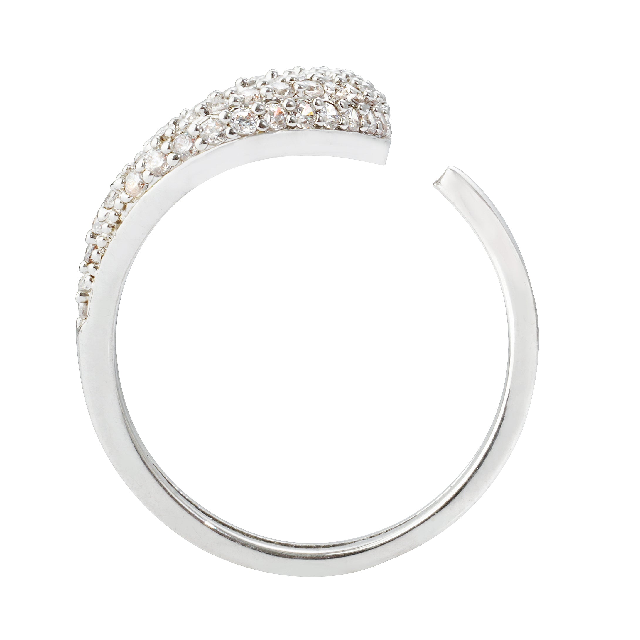 Adjustable Open Band Ring | Rhodium Plated Brass Ring with Cubic Zirconia | OEM & Wholesale Fashion Jewelry Manufacturer