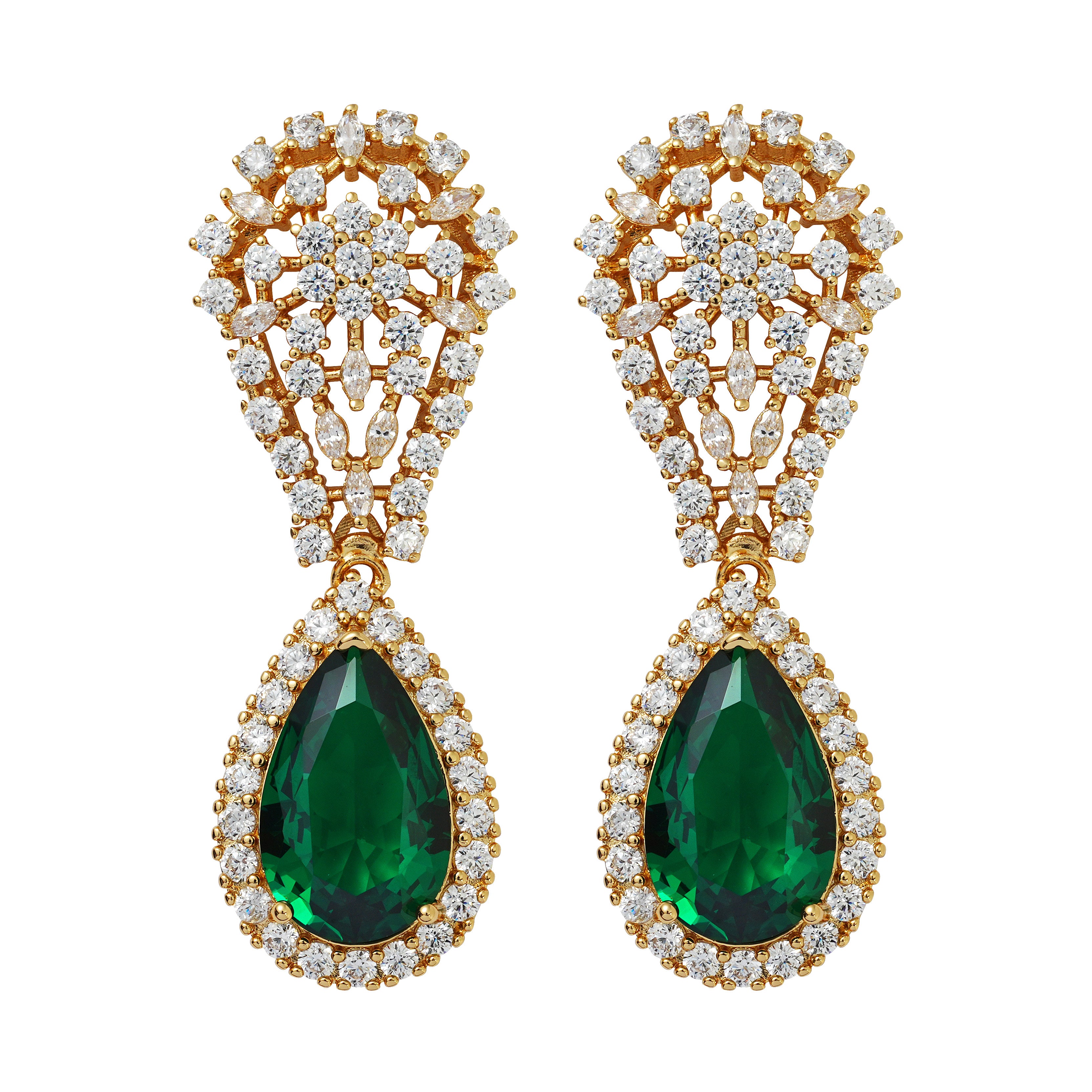 Emerald Green Teardrop CZ Luxury Earrings | High-End Brass or Silver Statement Jewelry for OEM Brands