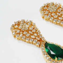 Emerald Green Teardrop CZ Luxury Earrings | High-End Brass or Silver Statement Jewelry for OEM Brands