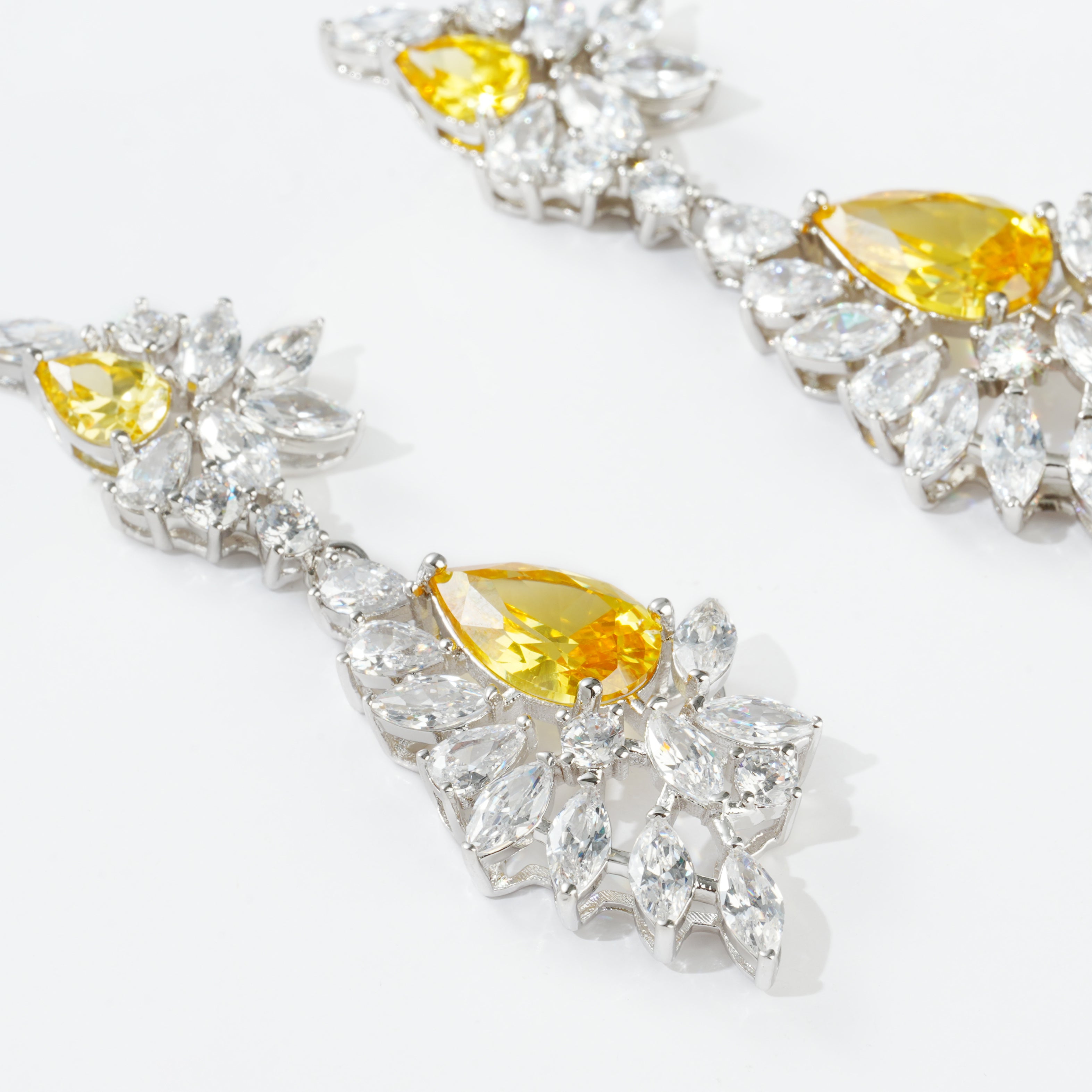 Yellow CZ Teardrop Statement Earrings | Luxury Brass Drop Earrings for OEM Jewelry Brands