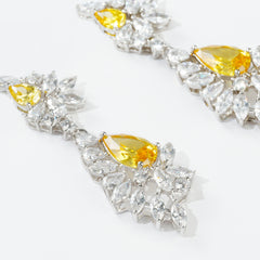 Yellow CZ Teardrop Statement Earrings | Luxury Brass Drop Earrings for OEM Jewelry Brands