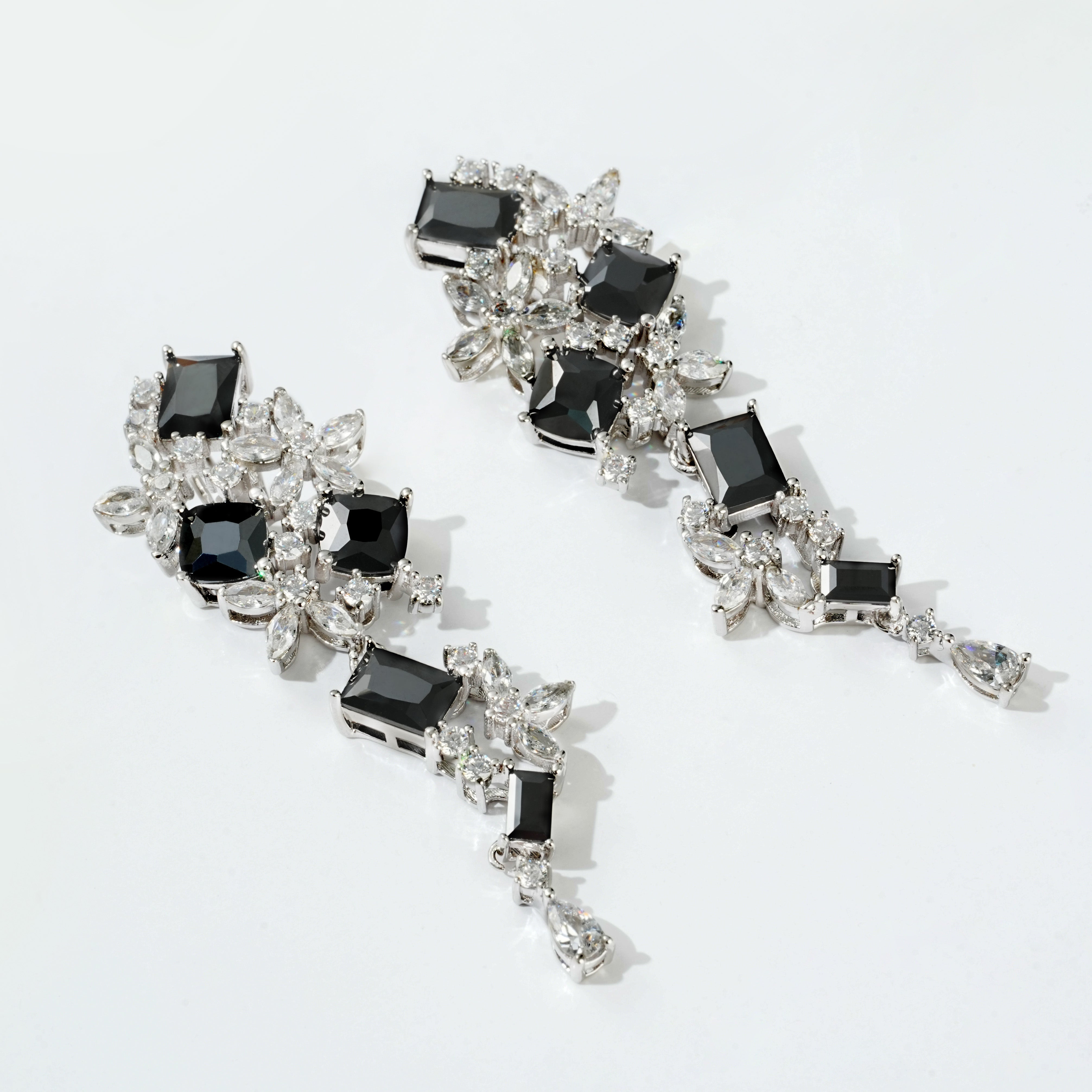 Black and White CZ Statement Drop Earrings | Luxury Rhodium-Plated Geometric Design for OEM Fine Jewelry Brands