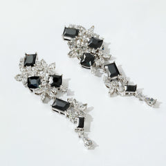 Black and White CZ Statement Drop Earrings | Luxury Rhodium-Plated Geometric Design for OEM Fine Jewelry Brands