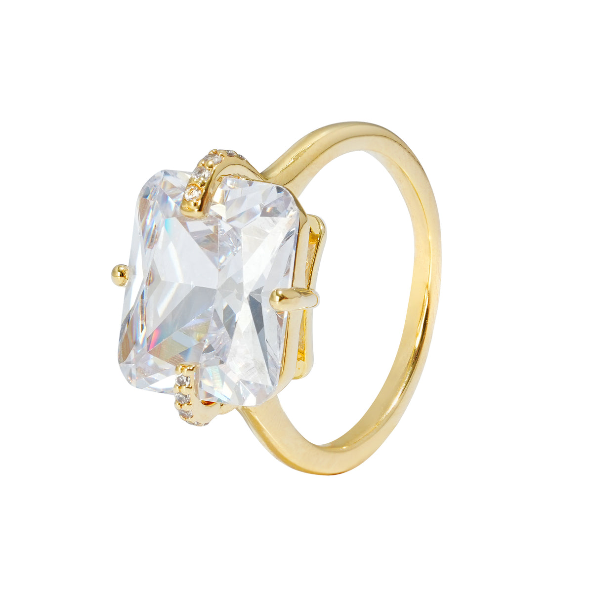 Elegant Rectangular CZ Ring | 3A Zircon Gold Plated Brass Ring for Women | Luxury Fashion Jewelry OEM Manufacturer