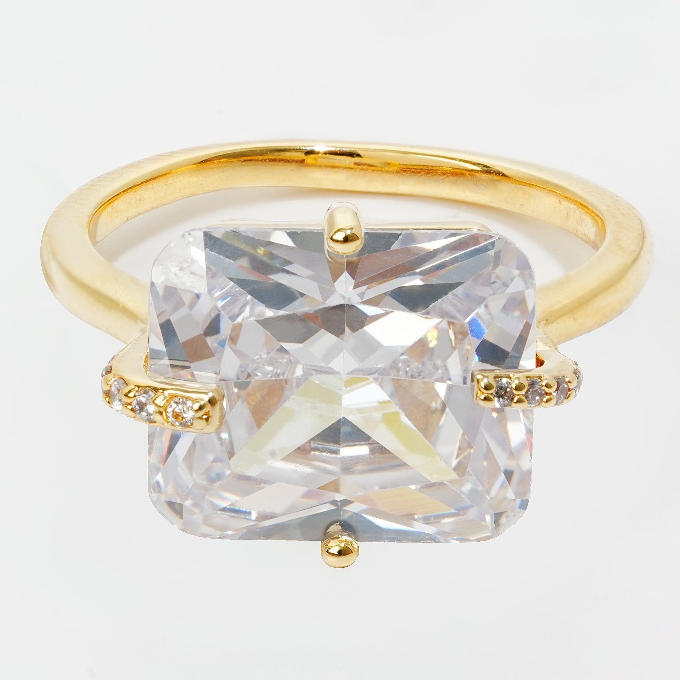 Elegant Rectangular CZ Ring | 3A Zircon Gold Plated Brass Ring for Women | Luxury Fashion Jewelry OEM Manufacturer