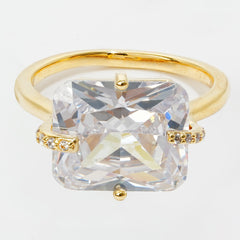 Elegant Rectangular CZ Ring | 3A Zircon Gold Plated Brass Ring for Women | Luxury Fashion Jewelry OEM Manufacturer