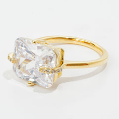 Elegant Rectangular CZ Ring | 3A Zircon Gold Plated Brass Ring for Women | Luxury Fashion Jewelry OEM Manufacturer