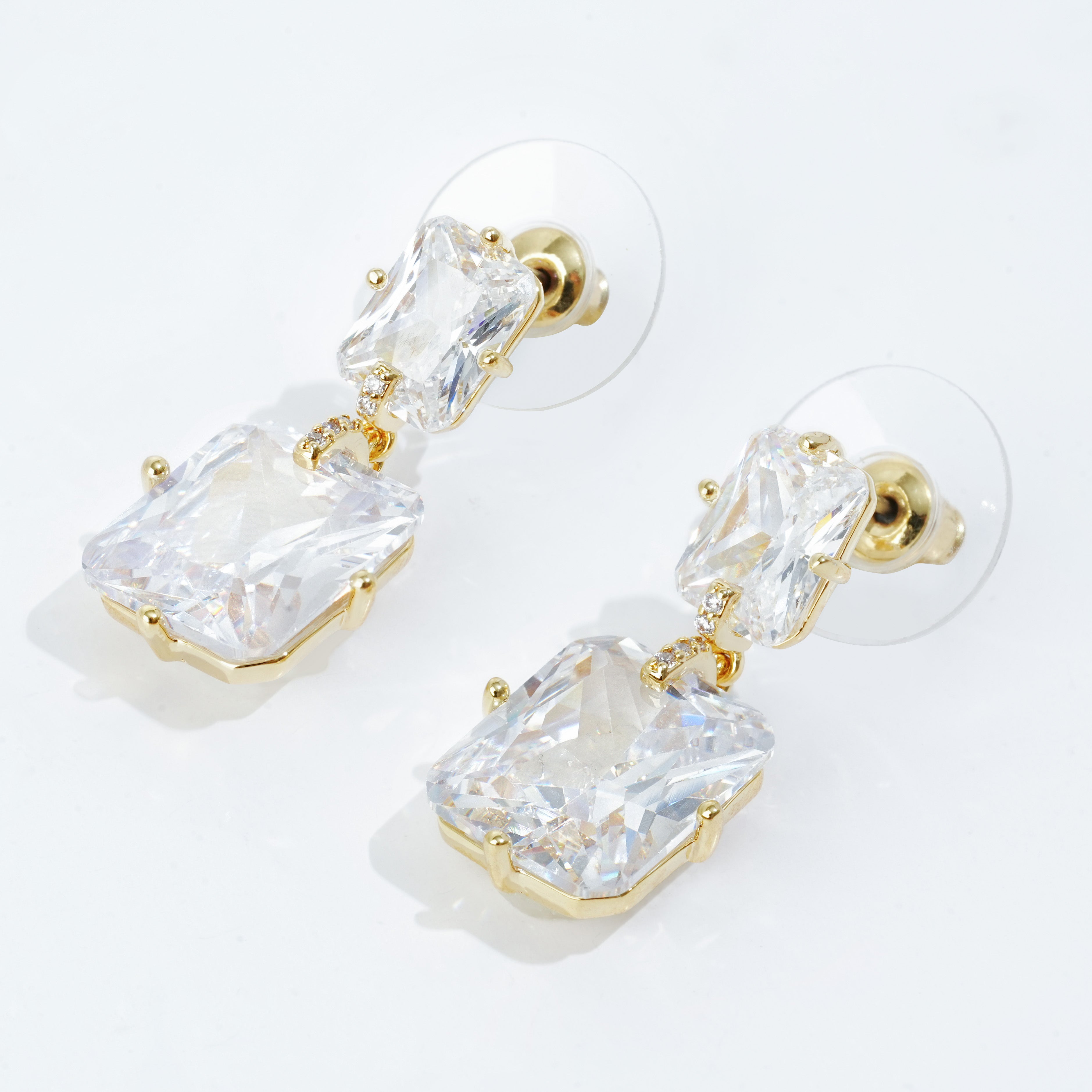 Luxury Rectangular CZ Drop Earrings | 3A Cubic Zirconia Gold Plated Brass Earrings | OEM Fashion Jewelry Manufacturer