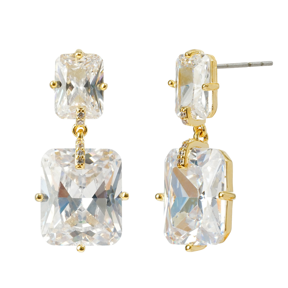 Luxury Rectangular CZ Drop Earrings | 3A Cubic Zirconia Gold Plated Brass Earrings | OEM Fashion Jewelry Manufacturer
