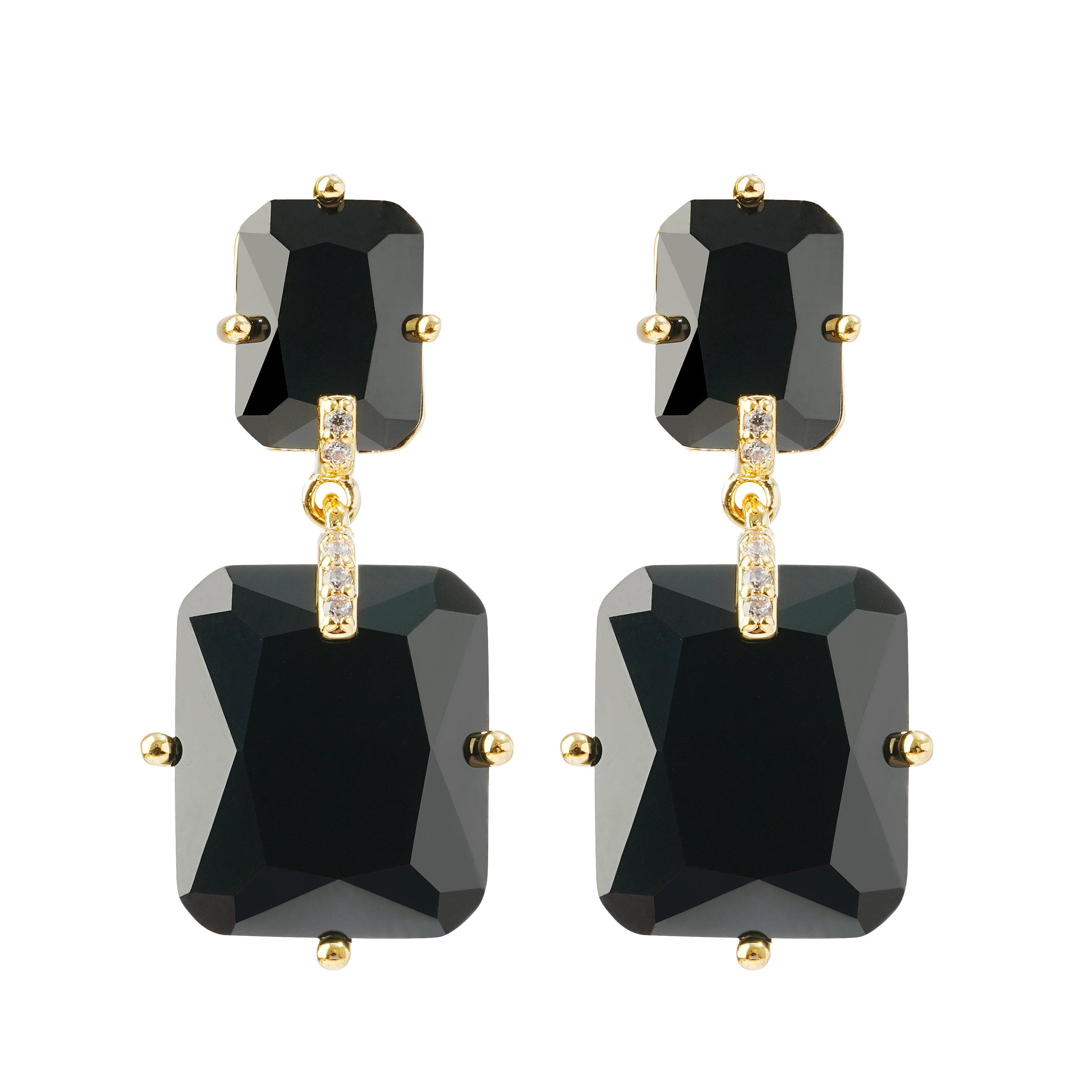 Black CZ Stud Earrings | Rectangular 3A Cubic Zirconia | 14K Gold Plated Brass | Modern Minimalist Jewelry Manufacturer