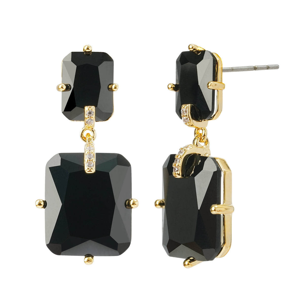 Black CZ Stud Earrings | Rectangular 3A Cubic Zirconia | 14K Gold Plated Brass | Modern Minimalist Jewelry Manufacturer