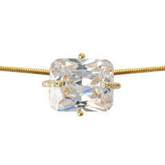 Luxury Solitaire CZ Necklace | 3A Rectangular Cubic Zirconia Pendant | 14K Gold Plated Brass Chain | OEM Jewelry Manufacturer