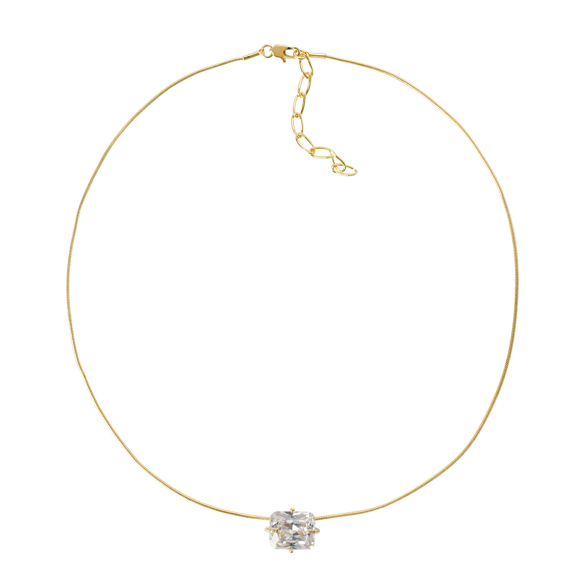 Luxury Solitaire CZ Necklace | 3A Rectangular Cubic Zirconia Pendant | 14K Gold Plated Brass Chain | OEM Jewelry Manufacturer