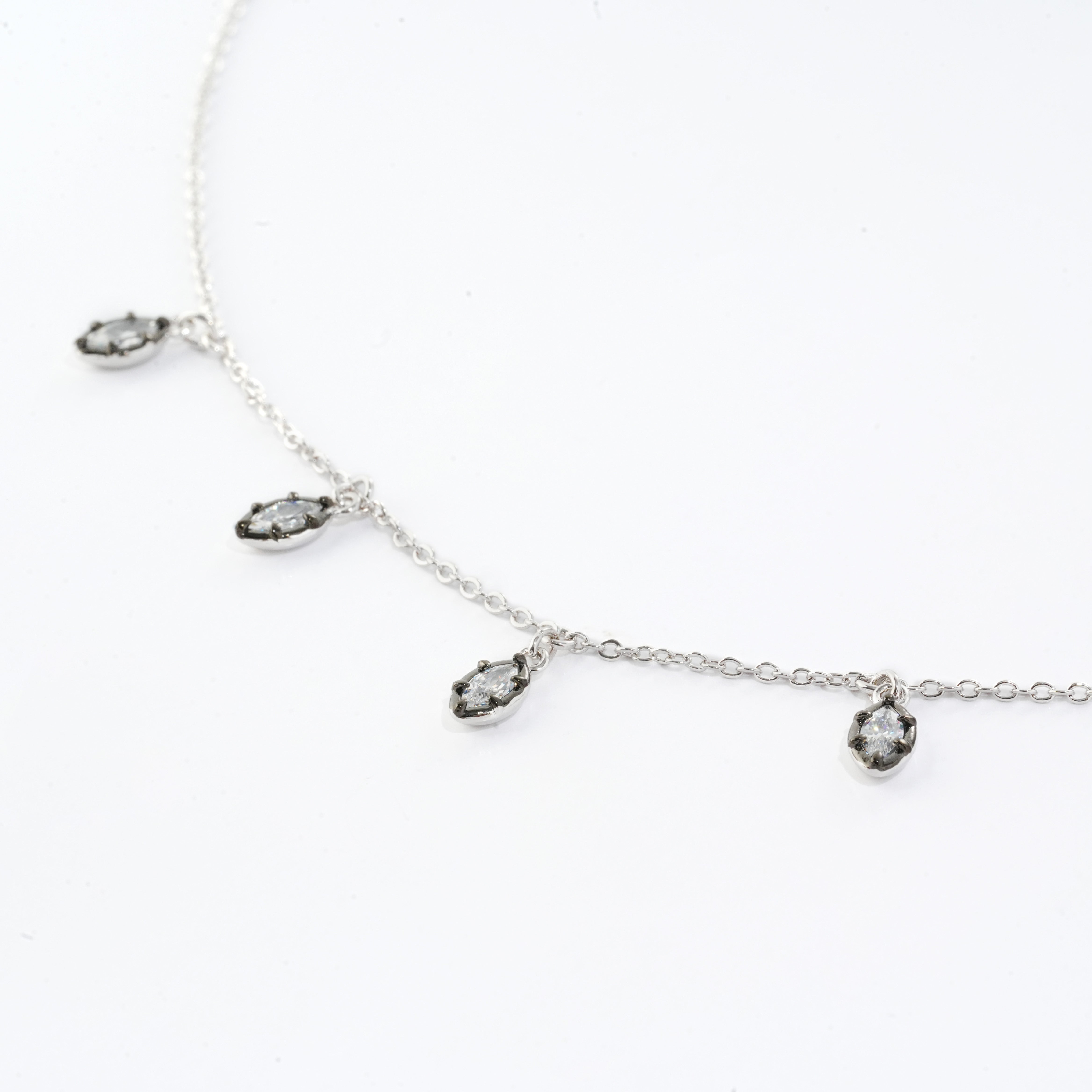 Delicate Dual-Tone Drop Necklace | 14K Gold & Gunmetal Plating | Marquise CZ Charms | Fine Layering Jewelry Manufacturer