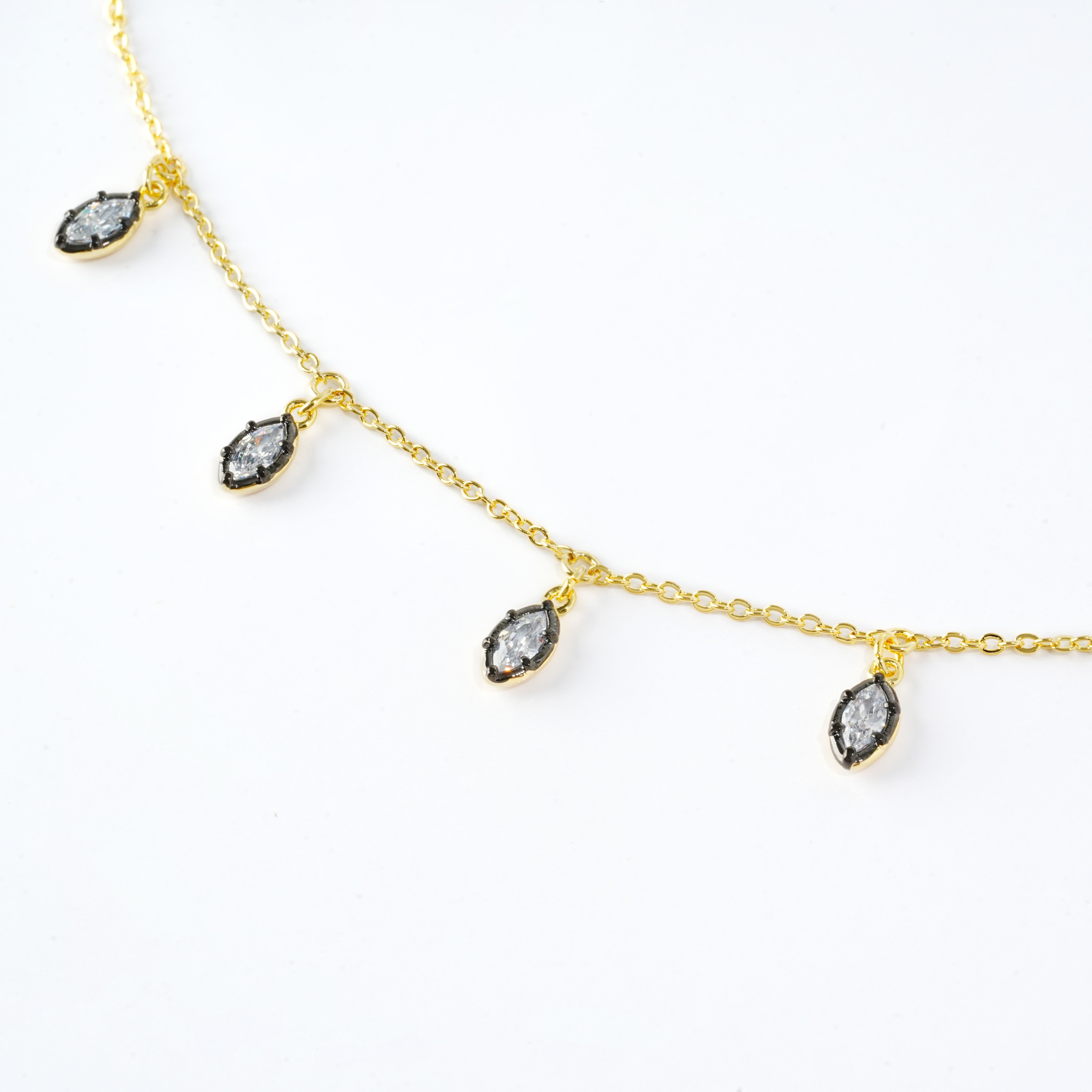 Delicate Dual-Tone Drop Necklace | 14K Gold & Gunmetal Plating | Marquise CZ Charms | Fine Layering Jewelry Manufacturer