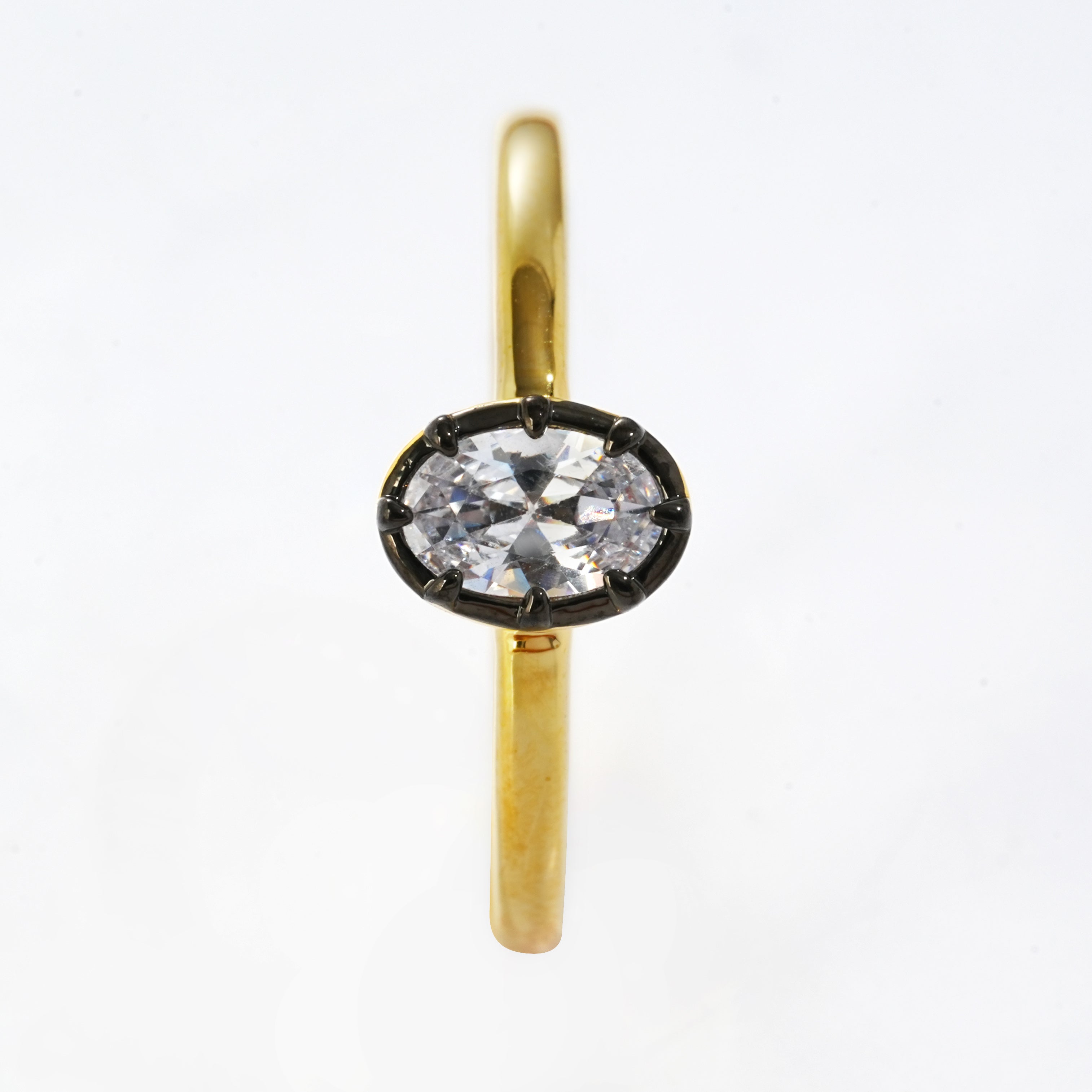 Elegant Small Oval 3A CZ Ring | Refined Dual-Tone Gunmetal Design for Premium Jewelry Brands