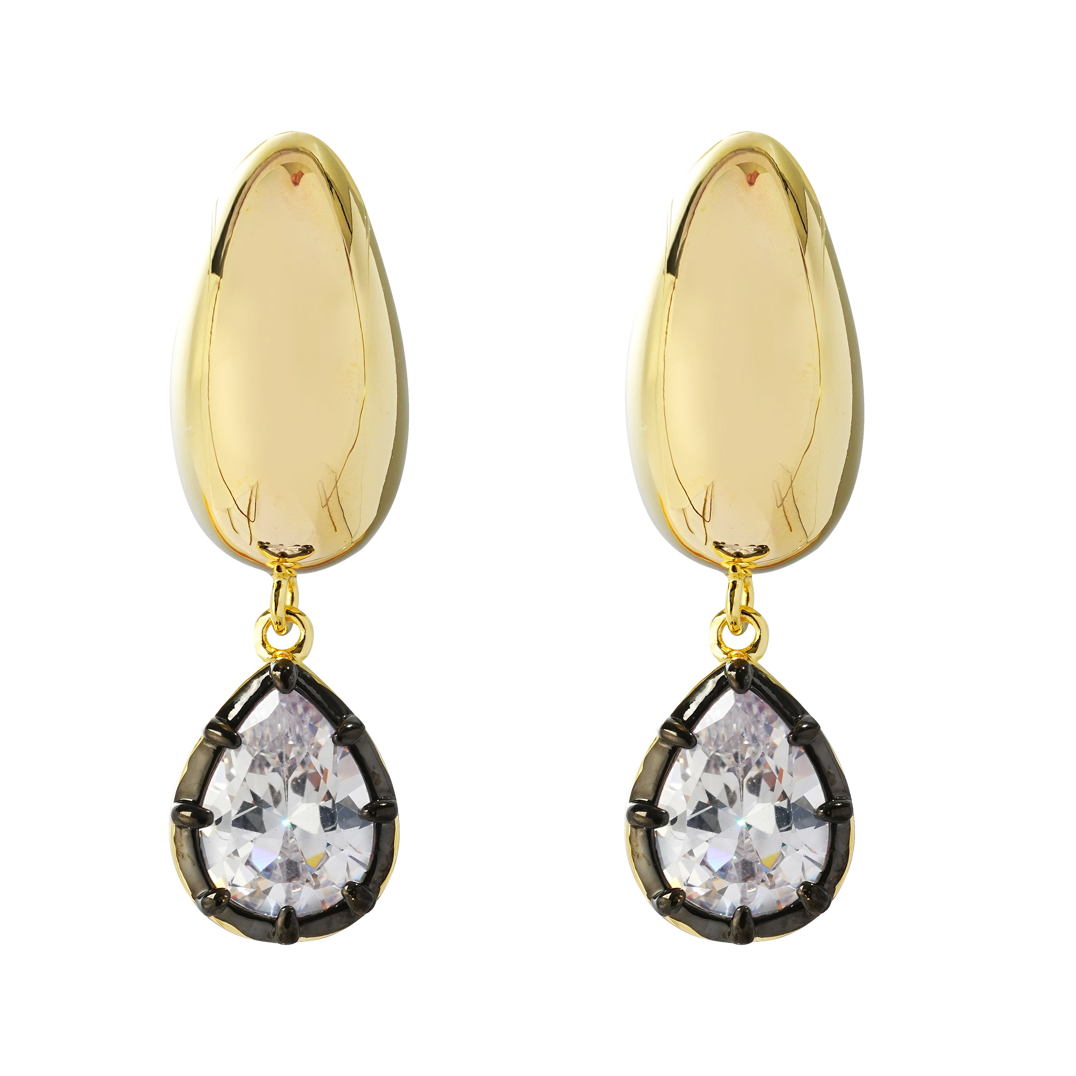 Modern Dual-Tone Teardrop CZ Earrings | Statement Design for Contemporary Jewelry Brands