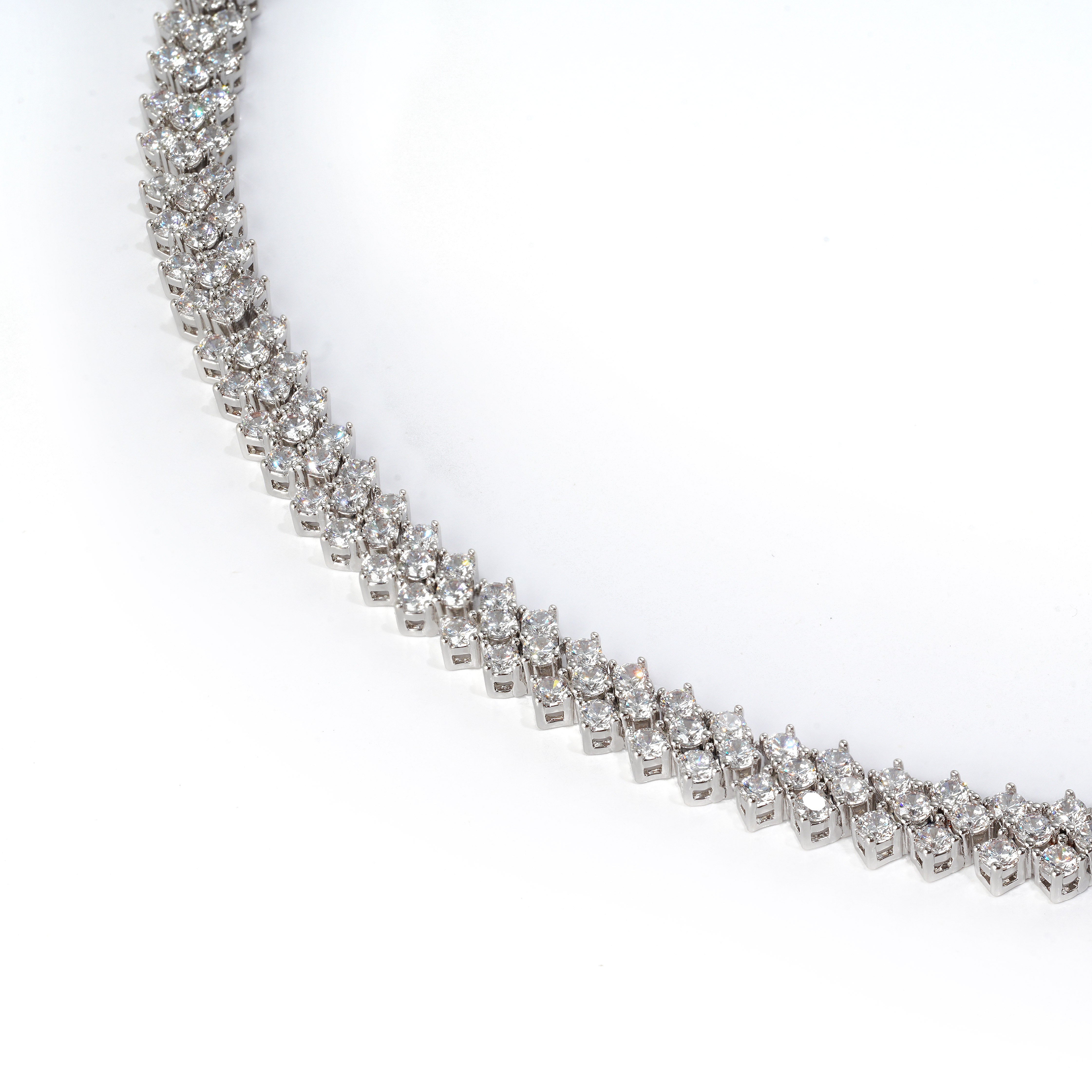 Platinum Plated Zirconia Tennis Necklace | Modern Minimalist Design | OEM/ODM Fashion Jewelry