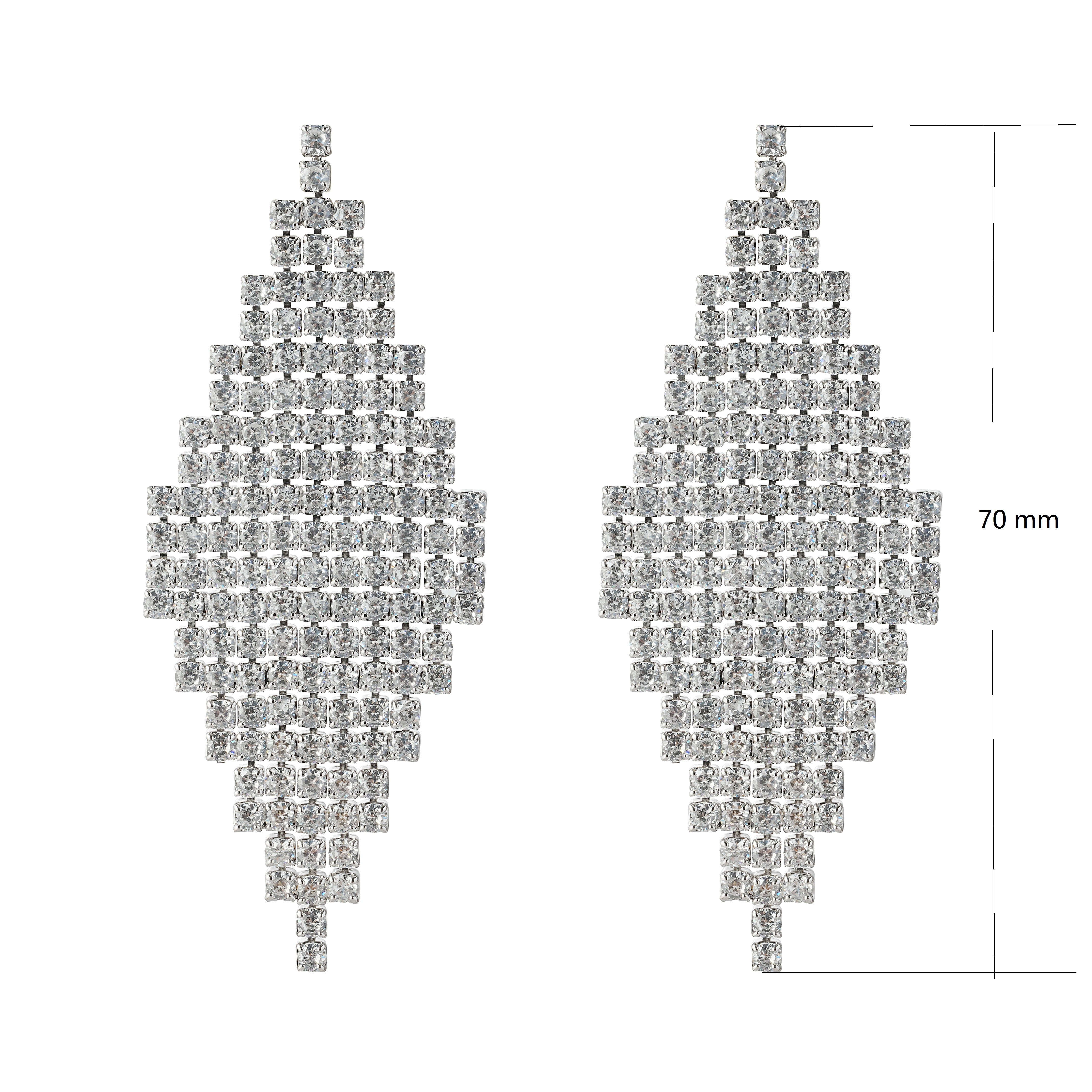 Platinum Plated Tassel Earrings | Full Zirconia Pave | Elegant Movement & Shine